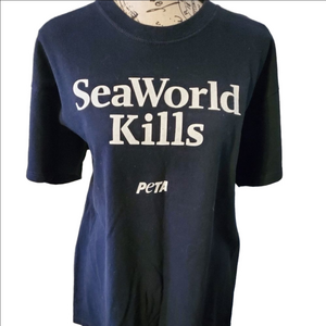 Anvil Seaworld Kills Black white Short Sleeve graphic Cotton t-shirt Size Large